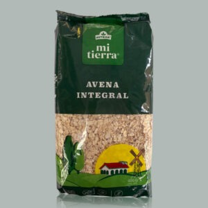 Avena integral sin gluten Mi Tierra sobre fondo gris La Semilla.