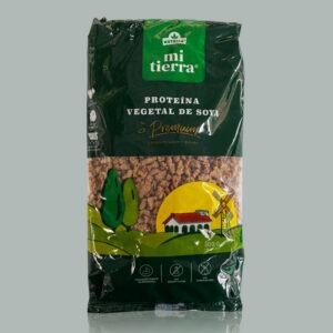 Proteína de soya Mi Tierra 300 gr sobre fondo gris La Semilla.